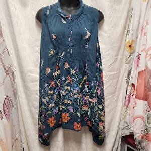 Johnny Was Blue Floral Sleeveless Top